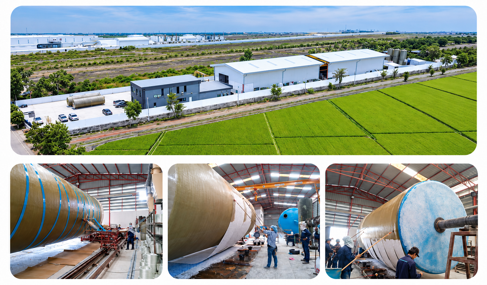 โรงงานและกระบวนการผลิตถังไฟเบอร์กลาสของบริษัท ไทย เคมีคอล สโตเรจ