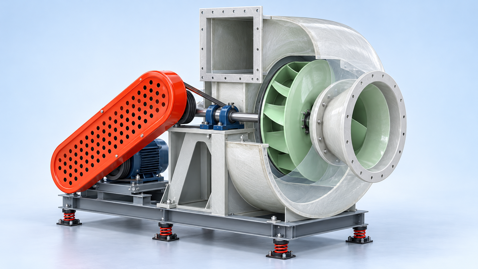 ภาพ 3D Cutaway แสดงส่วนประกอบภายใน FRP Blower